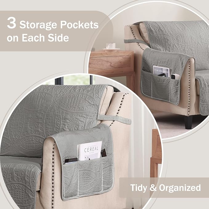 Large Gray Recliner Chair Covers, Quilted Décor Water-Repellent Lazy Boy Chair - Image 4