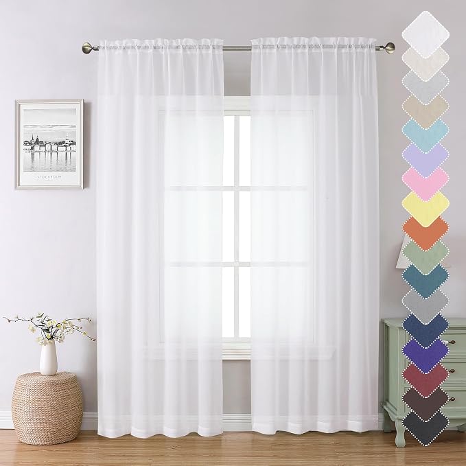 Lecloud White Sheer Curtains 84 Inch Length 2 Panels Set, Airy Voile Window by Lecloud