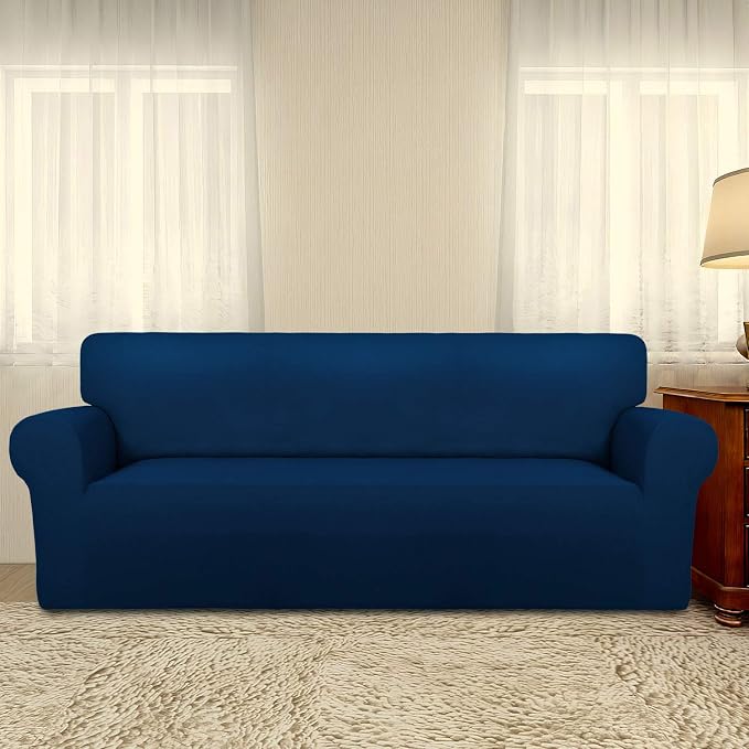 PureFit Stretch Oversized Couch Covers Fleece Sofa Slipcovers Navy | 1-Piece - Image 2