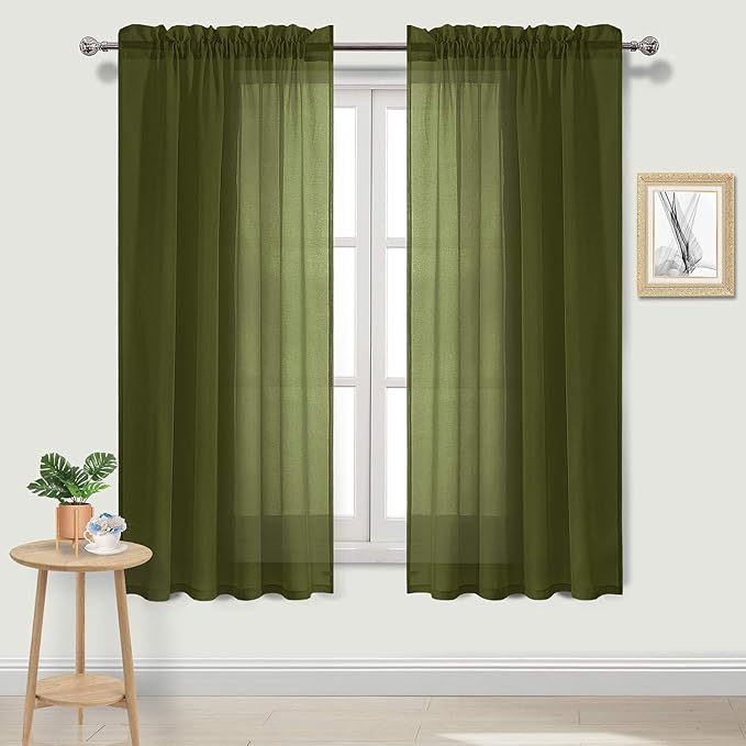 DWCN Olive Green Sheer Curtains Semi Transparent Voile Rod Pocket Curtains by DWCN