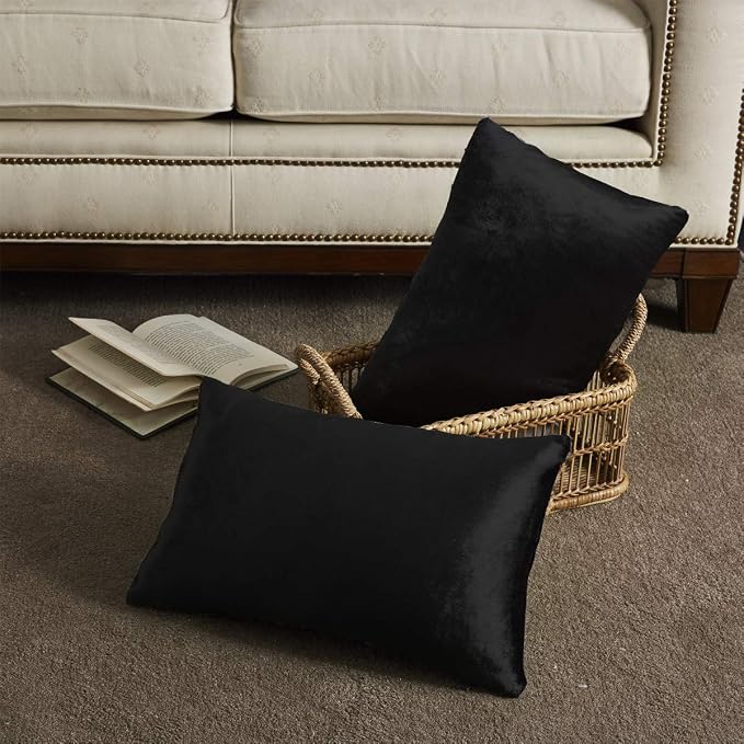 GIGIZAZA Black Velvet Pillow Covers 12x20, Decorative Lumbar Throw Pillows - Image 8