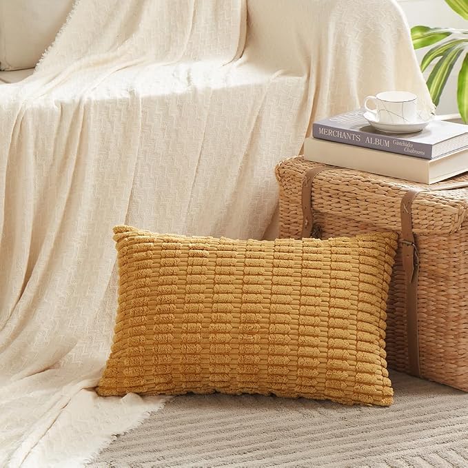 Fancy Homi 4 Packs Mustard Yellow Decorative Throw Pillow Covers 12x24 Inch - Image 2