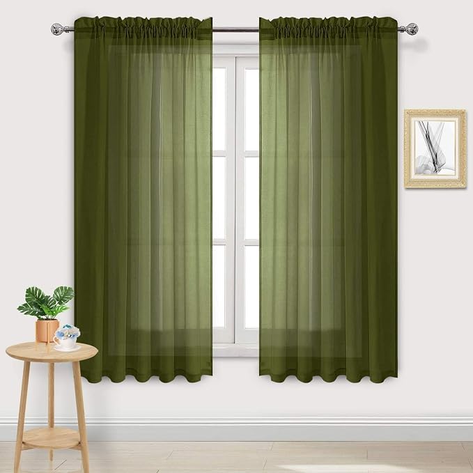 DWCN Olive Green Sheer Curtains Semi Transparent Voile Rod Pocket Curtains by DWCN
