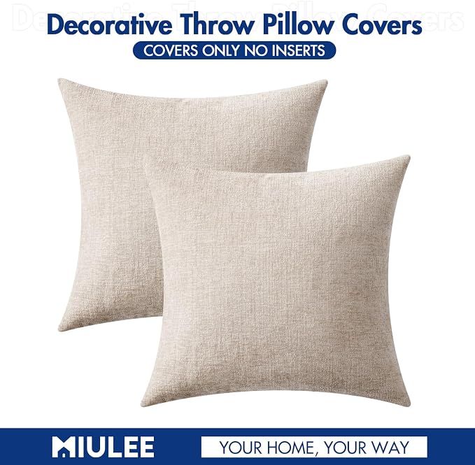 MIULEE Pack of 2 Couch Throw Pillow Covers 18x18 Inch Soft Light Brown Chenille - Image 6