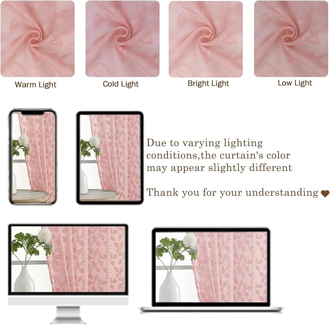 Chyhomenyc Blush Pink Sheer Curtains 96 Inch Length 2 Panels Set, Light - Image 3
