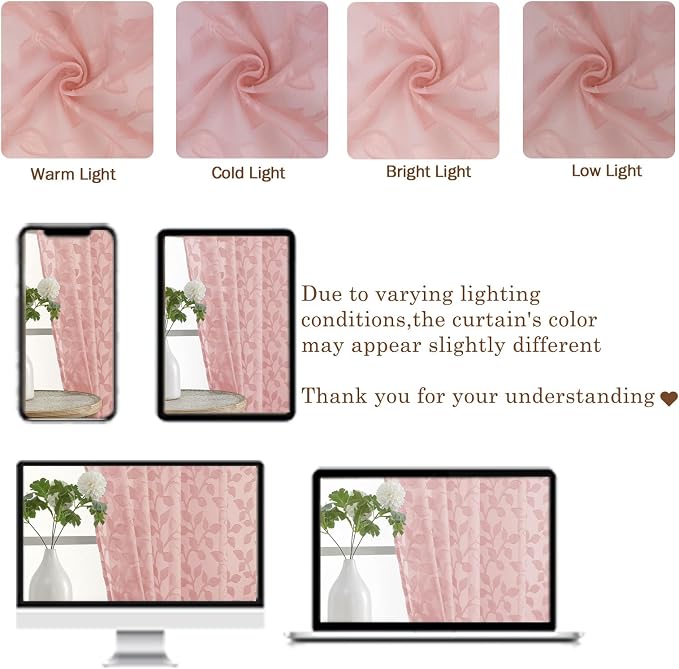 Chyhomenyc Blush Pink Sheer Curtains 72 Inches Long 2 Panels Set, Light - Image 8