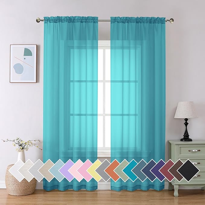 Aiyufeng Turquoise Sheer Curtains 84 Inches Long 2 Panels Set, Light Filtering by Aiyufeng