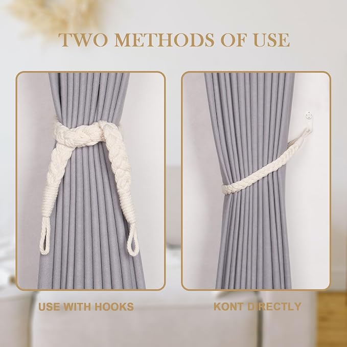 NICEEC 4 Pack Natural Cotton Rope Curtain Tiebacks Elegant Boho Style - Image 4