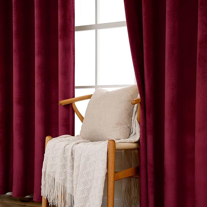 MIULEE Christmas Burgundy Velvet Curtains Solid Soft Red Blackout Curtain - Image 6