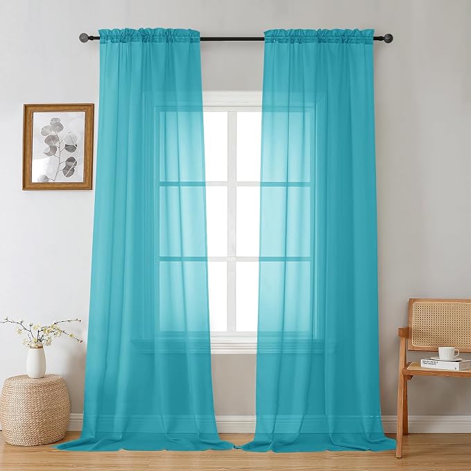 Gwine Turquoise Sheer Curtains 96 Inches Long 2 Panels, Elegant Window by Gwine