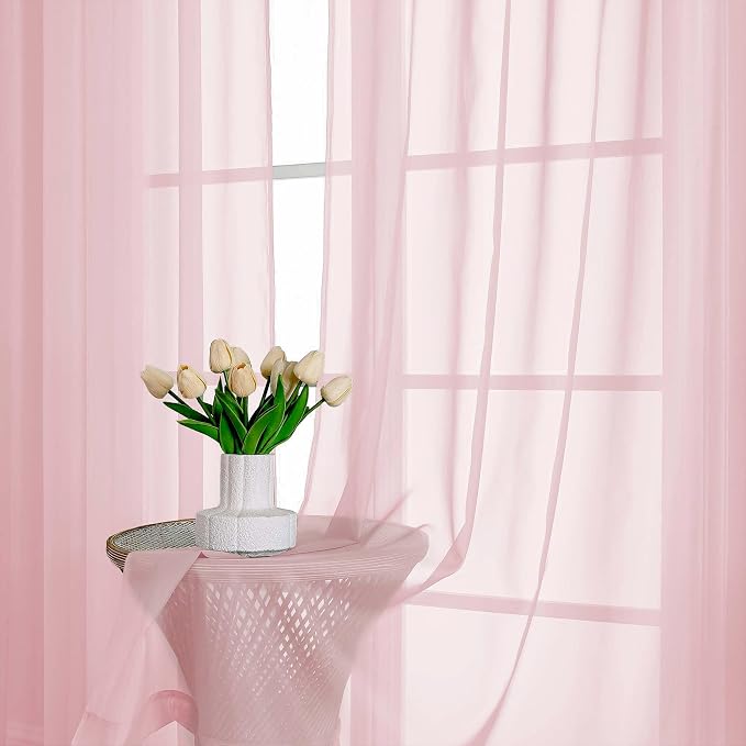 OVZME Blush Pink Sheer Curtains 63 Inches Long 2 Panels Set, Light Filtering - Image 6