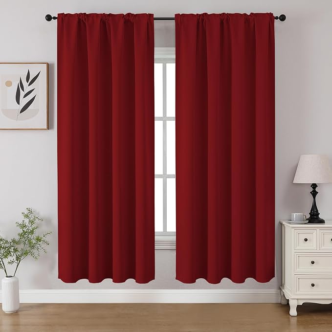 CUCRAF Red Blackout Curtains 63 inch Length 2 Panels Set, Rod Pocket Room by CUCRAF