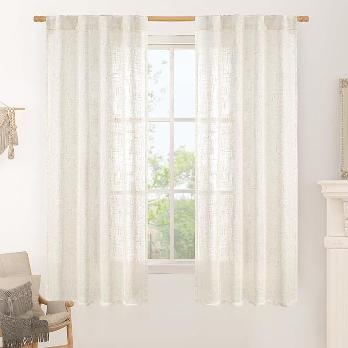 LAMIT Cream Linen Semi Sheer Curtains 63 Inch by LAMIT