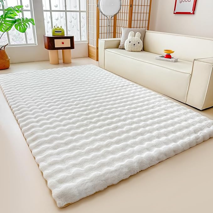 White Rabbit Plush Rug 5'x8', Fluffy Faux Fur Shaggy Area Rug - Image 5