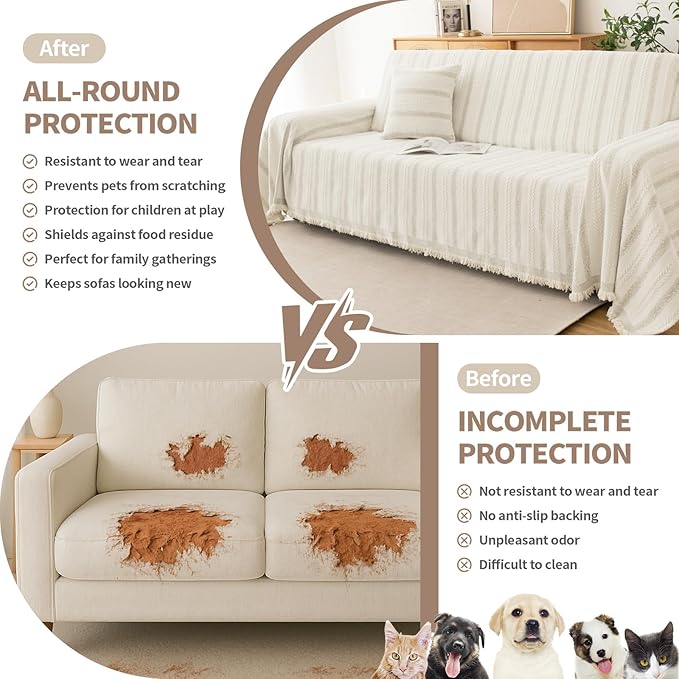 Boho Sofa Covers for 2 Cushion Couch, Chenille Sofa Slipcover for Pets Washable - Image 2