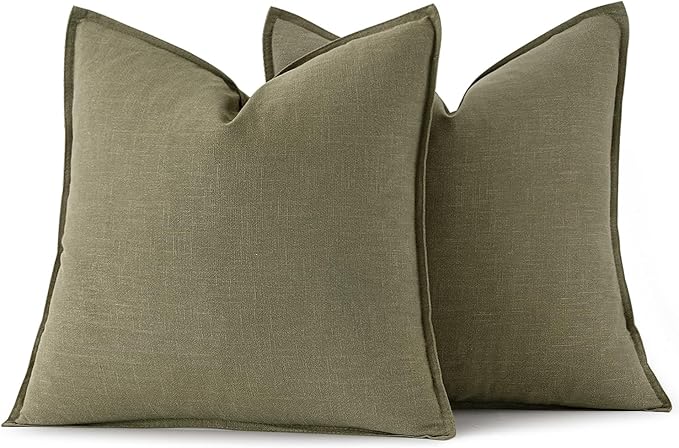 MIULEE Decorative Linen Pillow Covers 20x20 Inch Light Olive Green ​Boho - Image 6