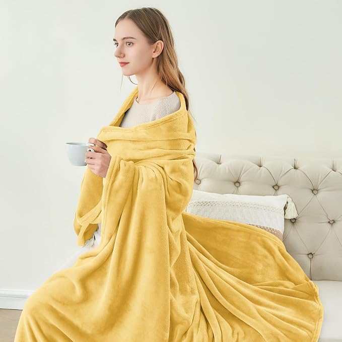 BEDELITE Fleece Blanket Cream Yellow Throw Blankets - Image 4