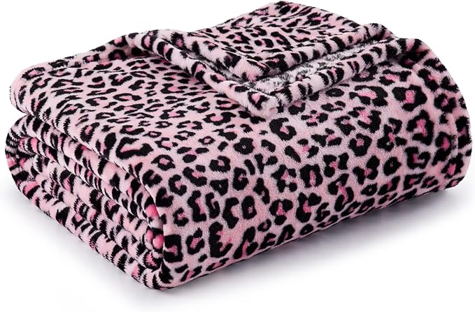 BEDELITE Fleece Blanke for Couch & Bed Pink Leopard Throw Blanket – Soft & Cozy - Image 2