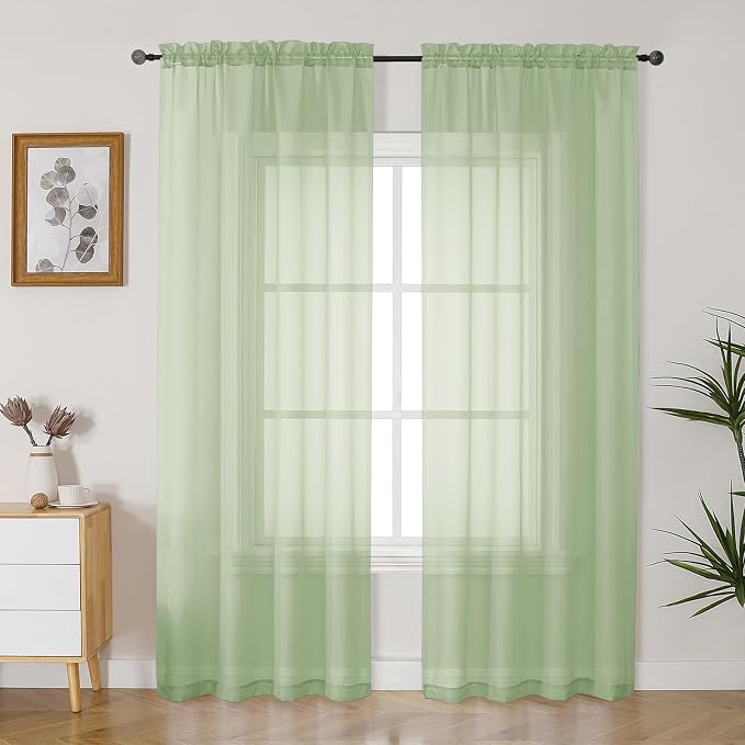Gwine Light Green Sheer Curtains 84 Inches Long 2 Panels Set by Gwine