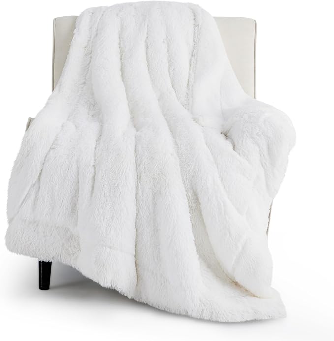 Bedsure GentleSoft Fluffy White Throw Blanket, Soft Cozy Furry Sherpa Fleece by BEDSURE