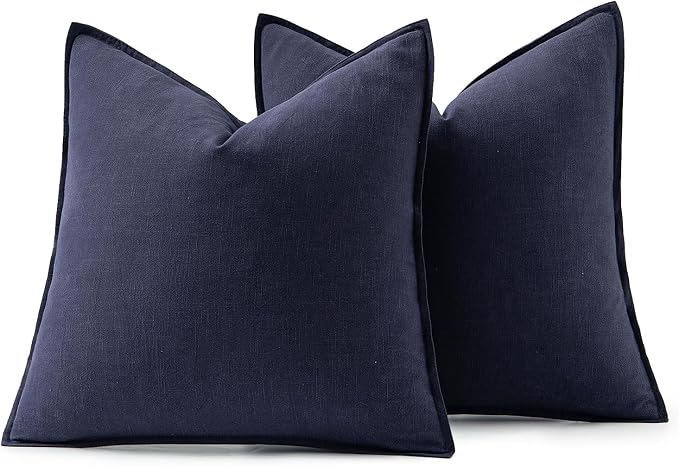 MIULEE Decorative Linen Euro Sham Pillow Covers 22x22 Inch Navy Boho Farmhouse - Image 6