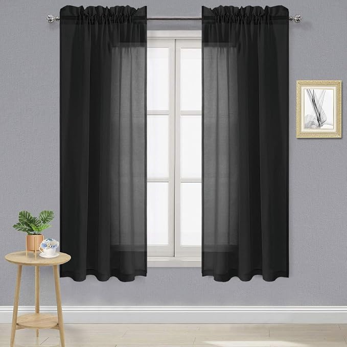 DWCN Black Sheer Curtains Semi Transparent Voile Rod Pocket Curtains by DWCN