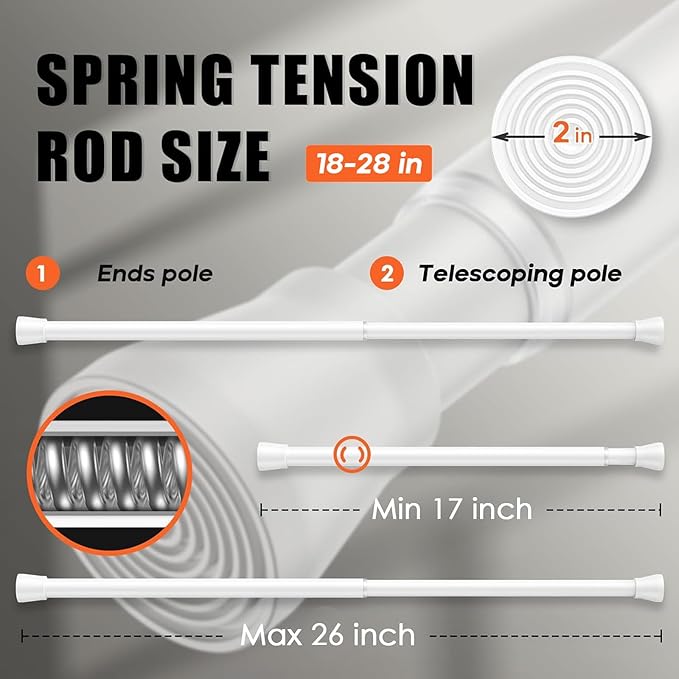 AIZESI White 1pcs Adjustable Spring Curtain Rods - Image 2