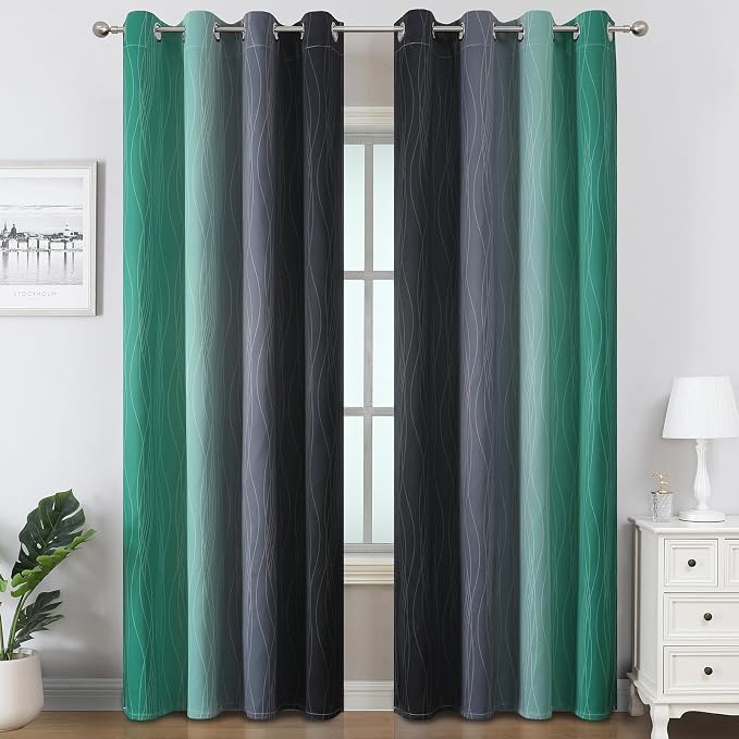 Estelar Textiler Black and Green Ombre Blackout Curtains & Drapes - Image 2