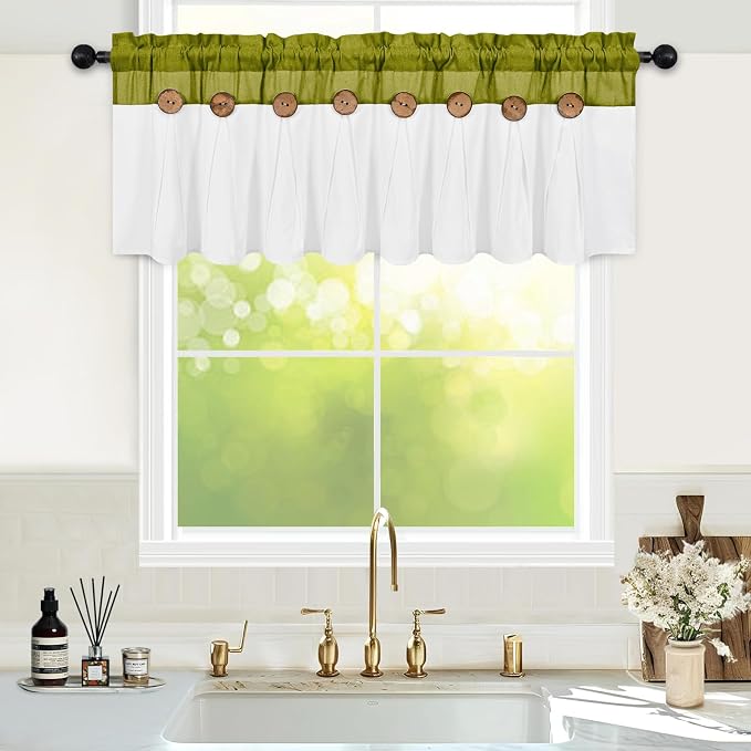 FRAMICS Farmhouse Valance Curtains, Boho Cotton Linen Kitchen Valance, Rustic - Image 2
