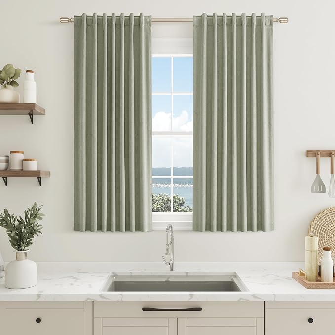 Sage Green 100% Blackout Curtains 45 Inch Length 2 Panels Set by Guken