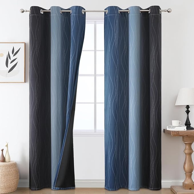 Estelar Textiler Navy Blue and Black Ombre Blackout Curtains 84 Inch Length 2 by ESTELARTEXTILER