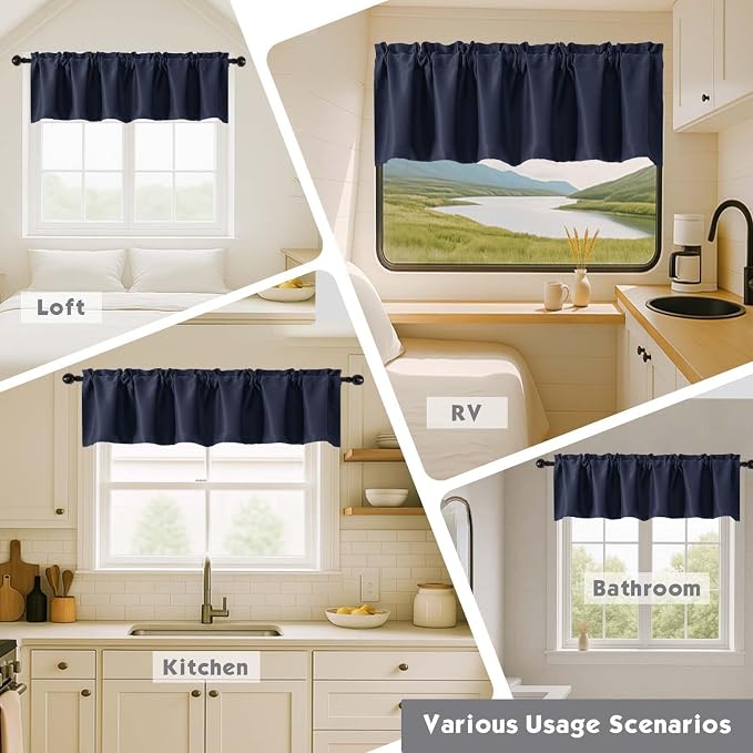 Chyhomenyc Navy Blue Valances for Window, Room Darkening Short Curtains for - Image 7