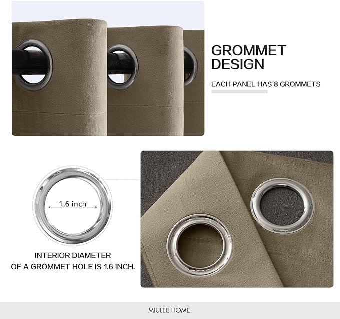 MIULEE Velvet Curtains Taupe Elegant Grommet Thermal Insulated Soundproof Room - Image 2