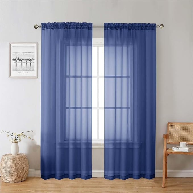 Lecloud Royal Blue Sheer Curtains 78 Inches Long 2 Panels Set, Privacy Light by Lecloud