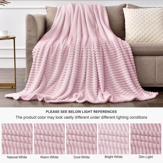 BEDELITE Fleece Throw Blanket for Couch – 3D Ribbed Jacquard Soft and Warm - Image 6