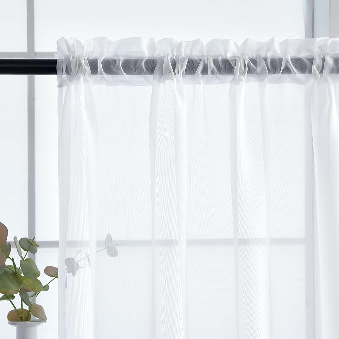 youleyar Solid Sheer Rod Pocket Curtain Voile Draperies 2 Panels White Beige - Image 6
