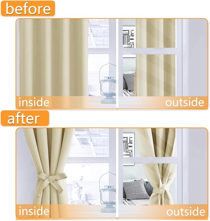 Blackout Curtains for Bedroom, Light Beige, 70 x 84 Inch, 2 Panels | Thermal - Image 4