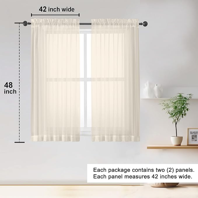 OWENIE Sheer Cream Curtains 84 Inch Length 2 Panels Set - Image 2