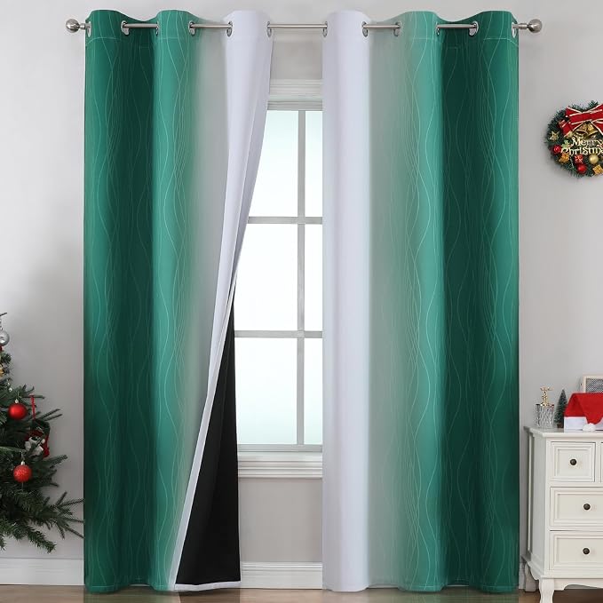 Estelar Textiler Green and Greyish White Blackout Curtains by ESTELARTEXTILER