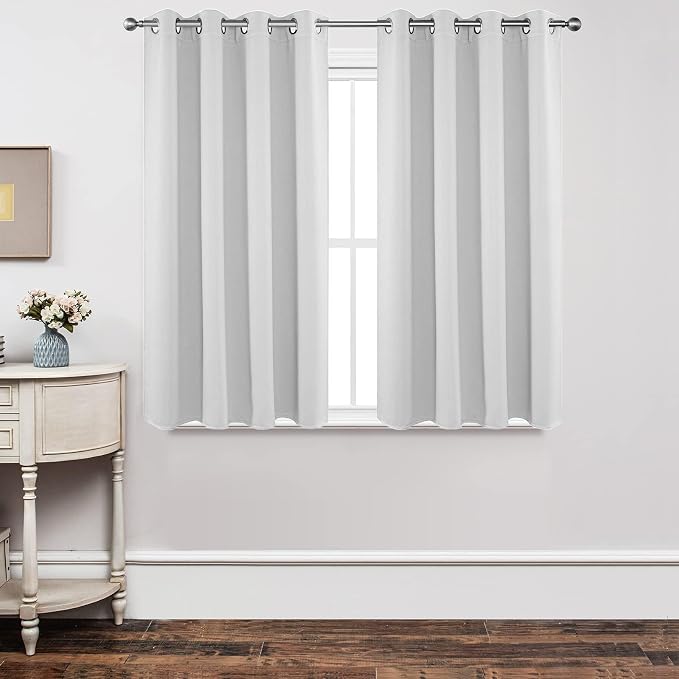 Joydeco White Curtains 45 Inches Long 2 Panels Set, Thermal Insulated Long by JOYDECO