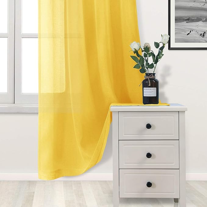 DWCN Yellow Sheer Curtains for Kitchen Windows - Image 4