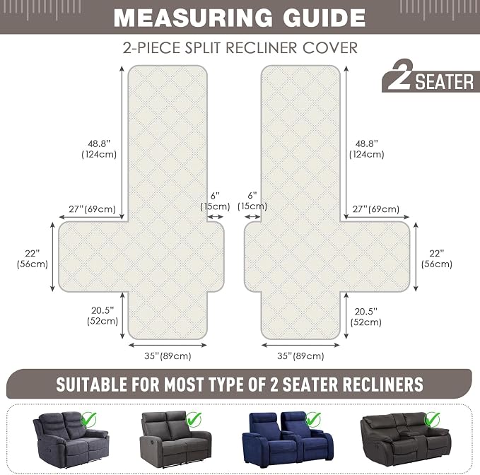 TAOCOCO 100% Waterproof Oversized Loveseat Recliner Cover, Non Slip Split Couch - Image 2