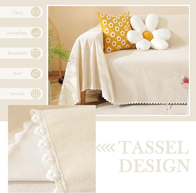 HANDONTIME Beige Couch Covers for 3 Cushion Couch - Image 2