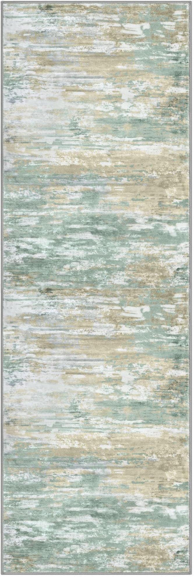KOZYFLY Modern Abstract Runner Rugs 2x6 Light Green Yellow Machine Washable - Image 8