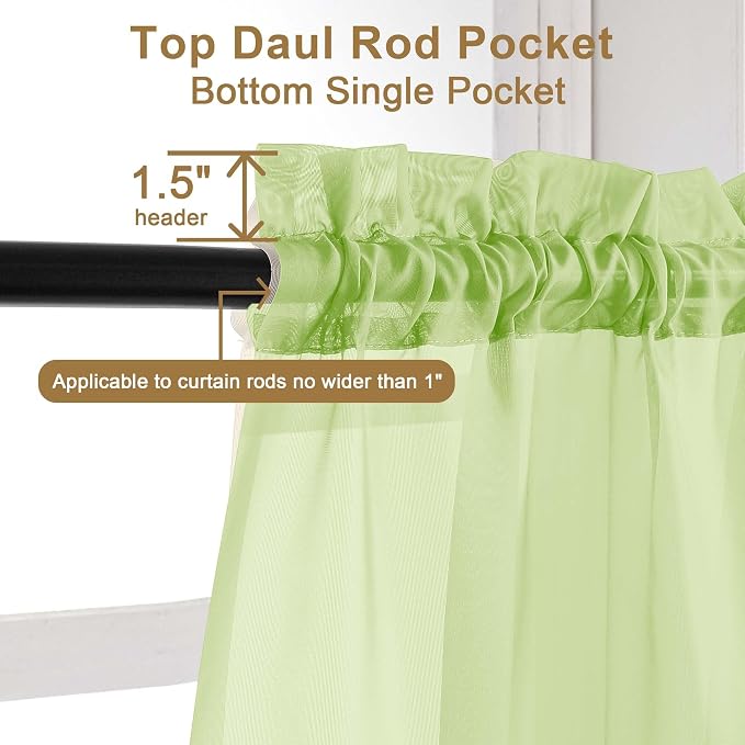 Chyhomenyc Sheer Lime Curtains 90 inches Long 2 Panels, Light Filtering Soft - Image 5