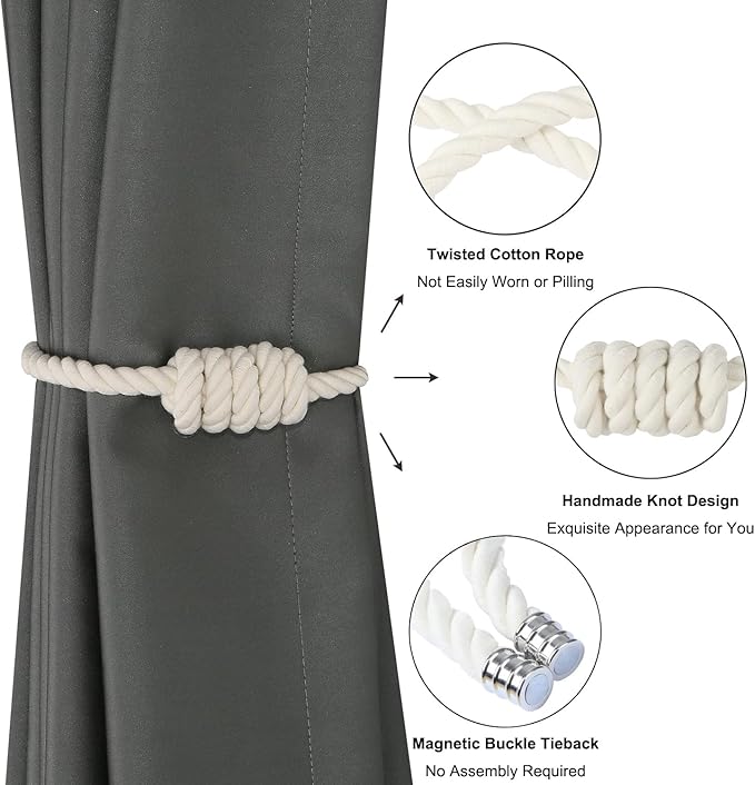 BEL AVENIR Magnetic Cotton Curtain Tiebacks, Decorative Drapery Holdbacks - Image 4