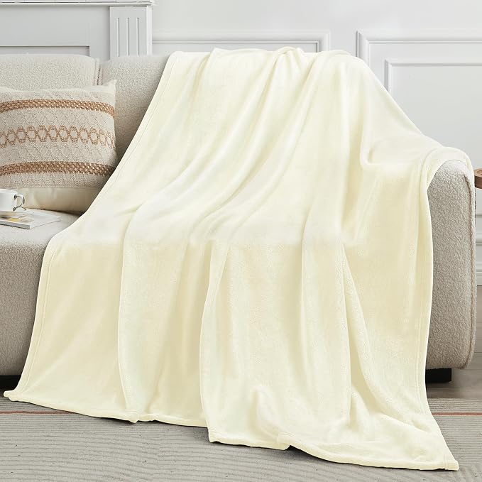 KMUSET Cream Fleece Blanket Twin Size - Image 3