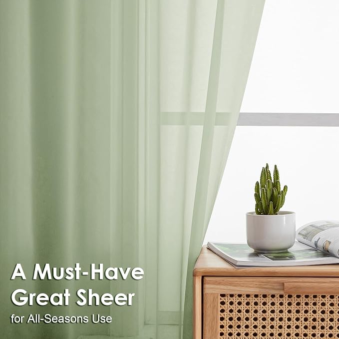OVZME Light Green Sheer Curtains 84 Inches Long 2 Panels - Image 2