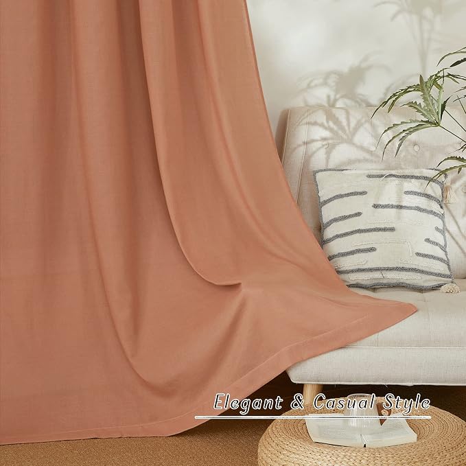 NICETOWN Terracotta Thick Linen Curtains 72" Length, Grommet Privacy Window - Image 7