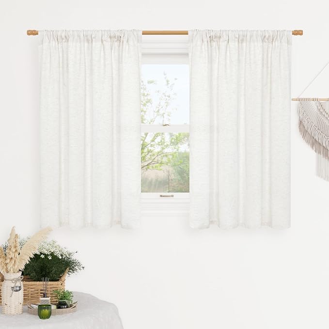 LAMIT Ivory White Linen Curtains 45 Inches Long by LAMIT